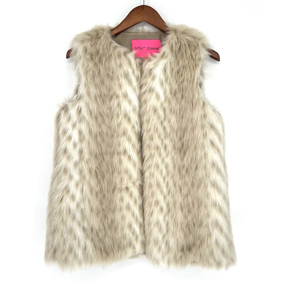 Betsy Johnson Faux Fur Vest Hook & Eye Small Cheetah Fuzzy Soft Classy
